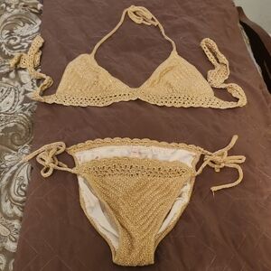 Vintage Gold With Sparkle Flecks Crochet Victoria Secret Bikini